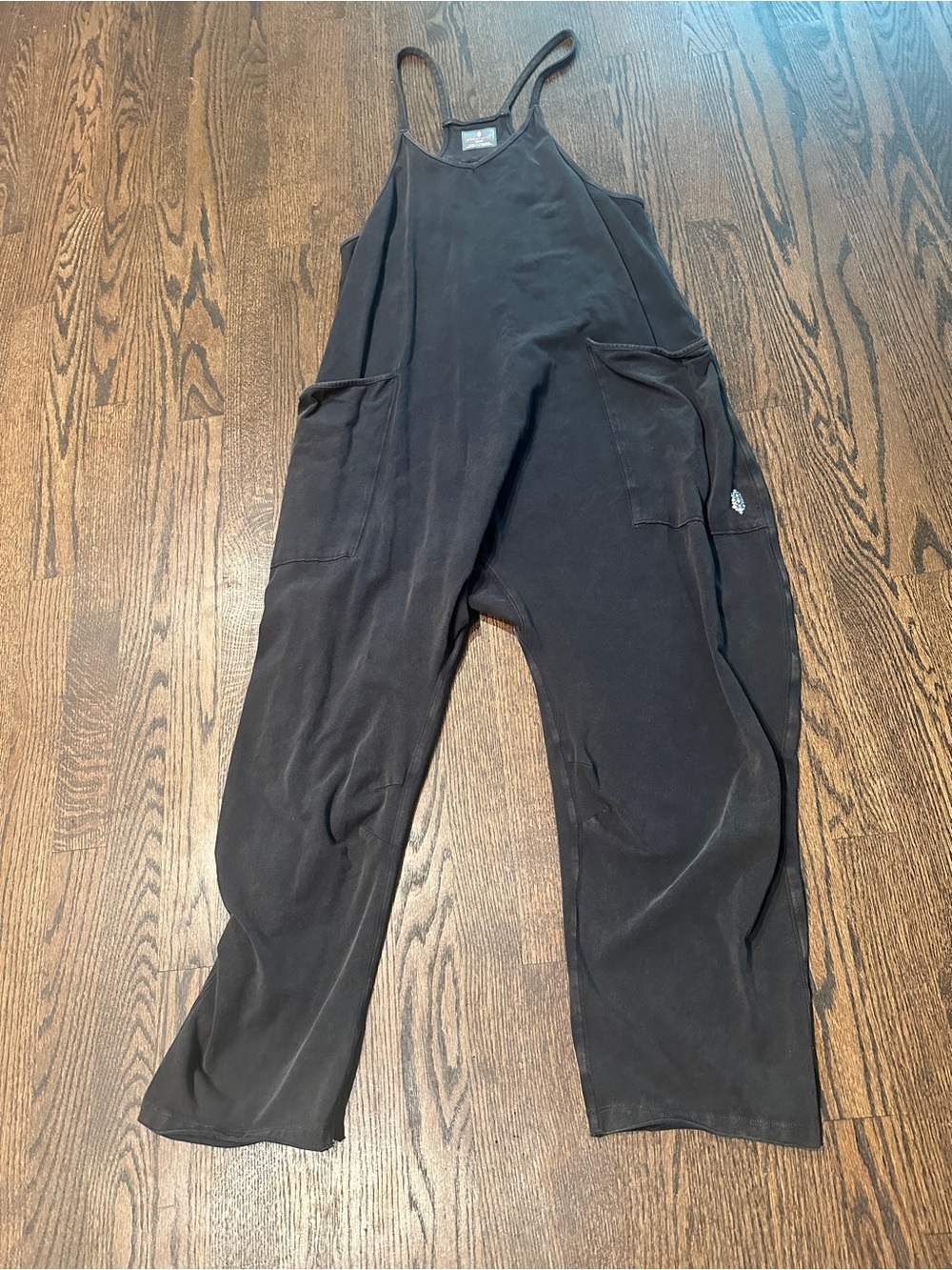 FP Movement Free People Washed Black Charcoal Relaxed Strappy Hot Shot Jumpsuit